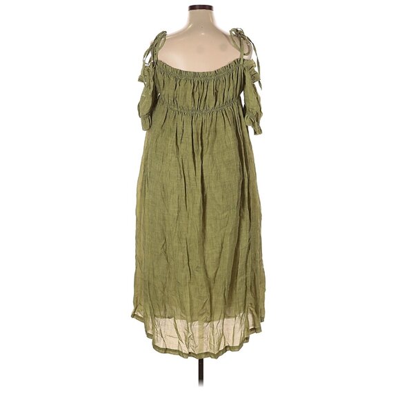 Linennaive La Luna 11 Off Shoulder Linen Dress Olive Large - Picture 2 of 4